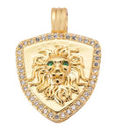 1 pc 18k Gold  Lion Charm Diamond CZ Drop Charm Cubic Protector Pendant Necklace - 16x23mm