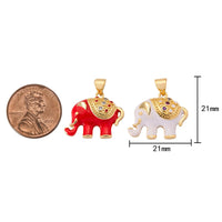 1 pc 18K Gold  Coin Cute Baby Elephant Charm Enamel for Necklace Pendant Earring Bail Dangle Findings for Jewelry Making- 21mm
