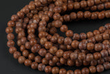 Natural Matte Big Leaf Padauk Wood. 6mm or 8mm Round. Full Strand 16". Gemstone Beads