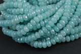 GORGEOUS Ice Aqua Jade High Quality in Faceted Rondelle- 6mm and 8mm-Full Strand 15.5 inch Strand