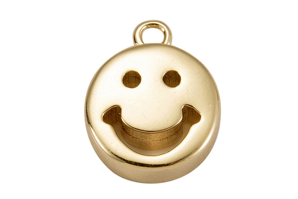 4pc 14k Gold Smiley Face EMOJI Charm Necklace Charm - 9mm- 4 pcs per order