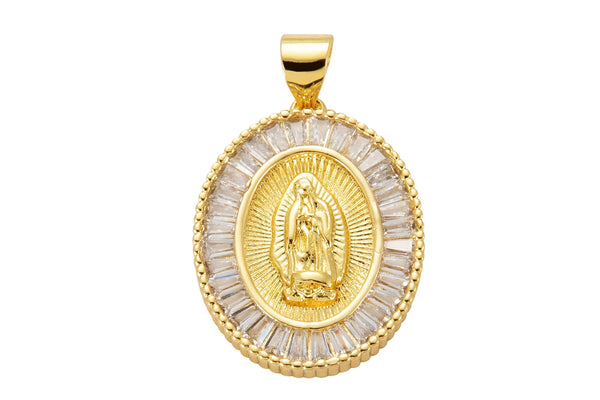 1 pc 18K Gold Plated Virgin Mother Mary Pendant Micro Pave Lady of Guadalupe Maria Medallion Necklace Charm for Rosary Religious -20x30mm