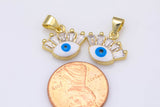 2pc 18k Gold  Coin Evil Eye Charm Diamond CZ Drop Charm Cubic Protector Pendant Tiny Lucky Dainty Necklace - 8x10mm- 2 pcs per order