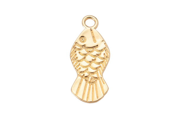 3 pcs 18k Gold  Dainty Fish Charm Pendant for Necklace - 9x21mm