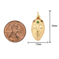 2 pcs 18k Gold  Face Charm Necklace Charm- Multi Colored CZ - 10x18mm- 2 pcs per order