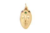 2 pcs 18k Gold  Face Charm Necklace Charm- Multi Colored CZ - 10x18mm- 2 pcs per order