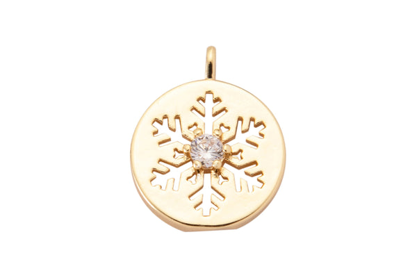 3pc 18K Gold  Snow Flake Bracelet Necklace Pendant Earring Charm Gift for Jewelry Making- 12mm- 3 pcs per order