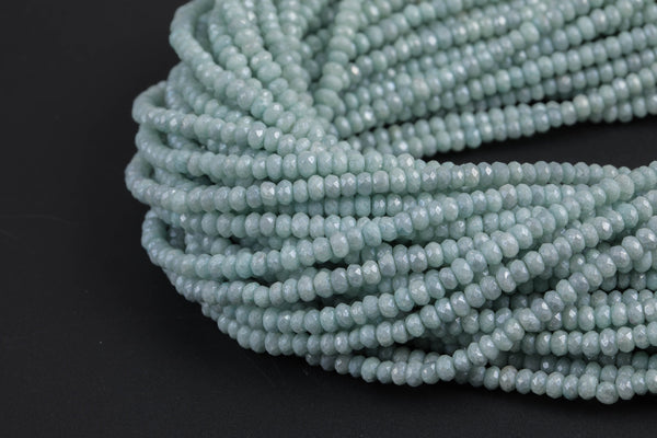 GORGEOUS MYSTIC Silverite Off Blue Jade High Quality in Faceted Rondelle- 4mm / 6mm-Full Strand 15.5 inch Strand