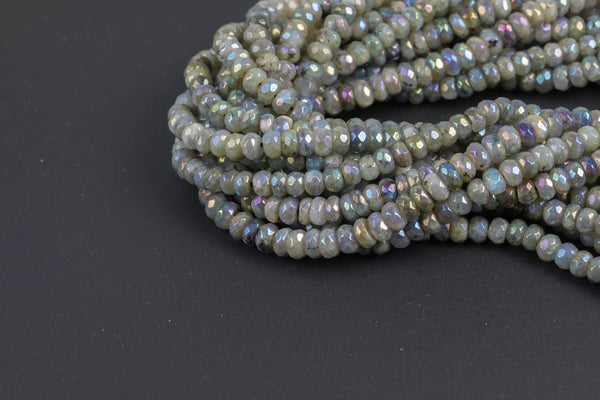 Natural Labradorite ab facetted roundel 6mm, 8mm, 10mm- Full 16 inch Strand Gemstone Beads