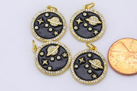 1pc 18K Gold Planet Solar System Enamel Charm Bracelet Necklace Pendant Earring Gift for Jewelry Making- 13mm- 1 pc per order