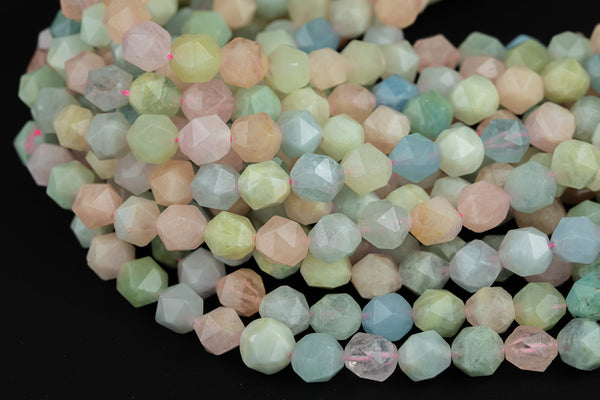 Natural Morganite Beryl - Hexagon Shape- Grade A High Quality- 8mm and 10mm- Full Strand 16" Gemstone Beads