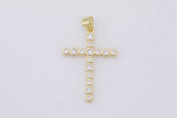 14K Gold Christian Minimalist Simple Cross Jesus Cubic Zirconia Necklace Pendant Bracelet Earring Charm Bails Jewelry Making 21x30mm