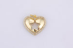 2 pc 18k Gold  Micro Pave Star Heart Pendant , Heart Charms, Lock Necklace Earring Charms, CZ Pave- 18mm