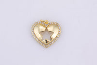 2 pc 18k Gold  Micro Pave Star Heart Pendant , Heart Charms, Lock Necklace Earring Charms, CZ Pave- 18mm