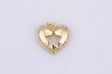 2 pc 18k Gold  Micro Pave Star Heart Pendant , Heart Charms, Lock Necklace Earring Charms, CZ Pave- 18mm