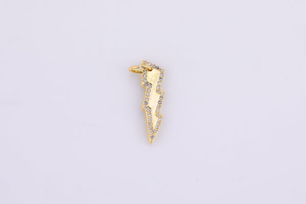 2 pcs 18 kt Gold  Lightning Charm Clear Colored Micro Pave Cubic Stone Charm Thunderbolt Lightning Charm- 6x20mm