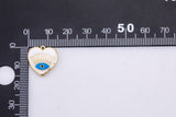 2pc Dainty Heart Evil Eye Enamel Pendant- 18k Gold CZ HEART Charm, Micro Pave Charm- 16mm- 2 pcs per order