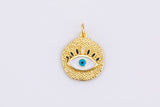 2pc 18k Gold  Enamel Evil Eye Charm Diamond CZ Drop Charm Cubic Protector Pendant Tiny Lucky Dainty Necklace - 18mm- 2 pc Per order
