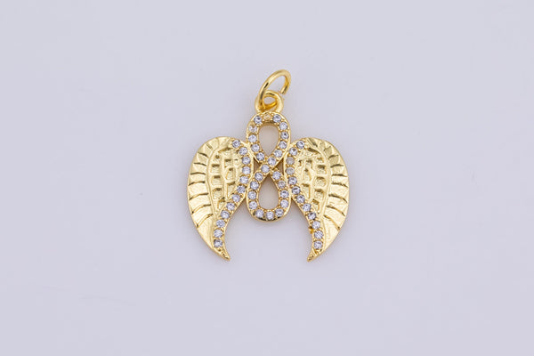 2 pc 18k Gold  Infinty Wing Charm Diamond CZ Drop Charm Cubic Protector Pendant Lucky Dainty Necklace 2 pc per order- 18x20mm