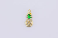 2 pc  Dainty Tiny 18k Gold  Fruits Charm CZ micro Pave Necklace Pendant Earring Bracelet Pineapple Charm- 6x8mm