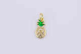 2 pc  Dainty Tiny 18k Gold  Fruits Charm CZ micro Pave Necklace Pendant Earring Bracelet Pineapple Charm- 6x8mm