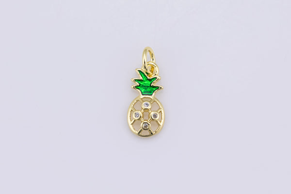 2 pc  Dainty Tiny 18k Gold  Fruits Charm CZ micro Pave Necklace Pendant Earring Bracelet Pineapple Charm- 6x8mm