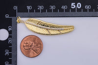 1pc 18K Gold  Dainty Feather Charm with Micro Pave Cubic Zirconia CZ Stone for Necklace or Bracelet- 11x48mm