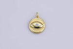 2 pc 18k Gold  Evil Eye Charm Diamond CZ Coin Charm Cubic Protector Pendant Tiny Lucky Dainty Necklace - 15mm- 2 pc per order