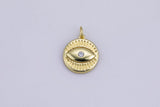 2 pc 18k Gold  Evil Eye Charm Diamond CZ Coin Charm Cubic Protector Pendant Tiny Lucky Dainty Necklace - 15mm- 2 pc per order