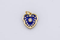 1pc Gold  Enamel Blue Flower Flower, Botanical Love Cubic Zirconia Bracelet Charm, Necklace Pendant, Findings for Jewelry Making-12mm