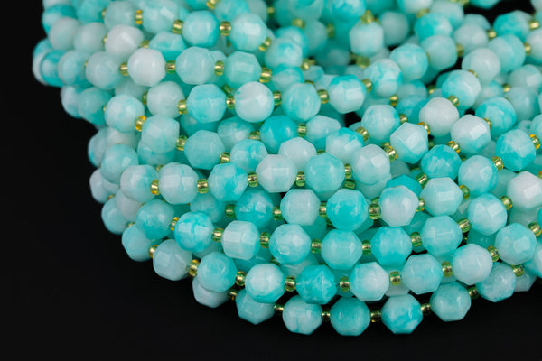 Faceted Amazonite Jade 7-8mm Beads - Gemstone Energy Prism Double Point Cut 15.5" Strand