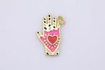 1 pc 18 kt Gold  Enamel Tarot Heart Hand Reading Charm - 14x24mm