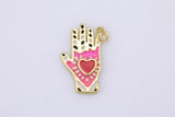 1 pc 18 kt Gold  Enamel Tarot Heart Hand Reading Charm - 14x24mm