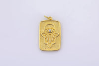 2 pc 18K Gold Evil Eye Charm Necklace, Gold Evil Eye Pendant, Rectangle Evil Eye Charm, Evil Eye Tag- 14x23mm