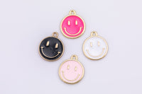 6 pcs Dainty Enamel Charm Smiley coin Mini Happy Smiley pendant Gold Smiley Face 14k Gold Emoji Charm- 16mm