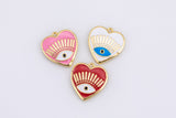 2pc Dainty Heart Evil Eye Enamel Pendant- 18k Gold CZ HEART Charm, Micro Pave Charm- 16mm- 2 pcs per order