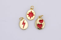 2 pcs 18kt Gold  Oval Red Enamel Charms- Small and Dainty Charms for Jewelry Supply- 9x13mm