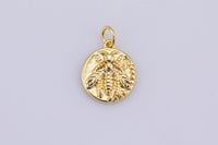 3pc 12mm 18k Gold  Queen Bee Charm Fly Honeybee Insect Animal Necklace Pendant- 14mm-3pcs per order