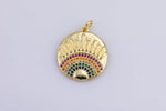 24K Gold SunBurst Charm for Necklace Multi Color Cz Charm Micro Pave Rainbow Charm Gold Sun Rise Celestial Jewelry