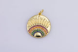 24K Gold SunBurst Charm for Necklace Multi Color Cz Charm Micro Pave Rainbow Charm Gold Sun Rise Celestial Jewelry