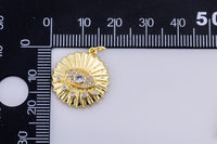 1pc 18k Gold Evil Eye Charm Diamond CZ Coin Charm Cubic Protector Pendant Tiny Lucky Dainty Necklace - 18mm- 1 pc per order