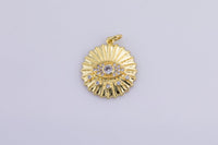 1pc 18k Gold Evil Eye Charm Diamond CZ Coin Charm Cubic Protector Pendant Tiny Lucky Dainty Necklace - 18mm- 1 pc per order