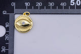 2 pc 18k Gold  Evil Eye Charm Diamond CZ Coin Charm Cubic Protector Pendant Tiny Lucky Dainty Necklace - 15mm- 2 pc per order