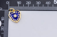 1pc Gold  Enamel Blue Flower Flower, Botanical Love Cubic Zirconia Bracelet Charm, Necklace Pendant, Findings for Jewelry Making-12mm