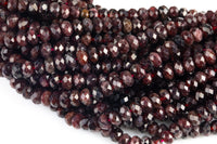 Natural Garnet High Quality in Diamond Cut Faceted Roundel, 6mm, 8mm and 10mm - Full 15.5 Inch Strand-Full Strand 15.5 inch Strand