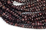 Natural Garnet High Quality in Diamond Cut Faceted Roundel, 6mm, 8mm and 10mm - Full 15.5 Inch Strand-Full Strand 15.5 inch Strand