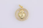 2 pcs Flaming Heart Gold Lucky Coin Talisman Charm Necklace, 14k Gold  Disc Round Pendant Lucky Medallion Pendant for Necklace- 16mm