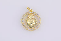 2 pcs Flaming Heart Gold Lucky Coin Talisman Charm Necklace, 14k Gold  Disc Round Pendant Lucky Medallion Pendant for Necklace- 16mm