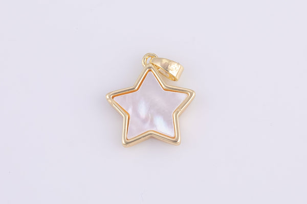 18K Gold Mini Mother of pearl Star Tag Bracelet Charm Gift for Jewelry Making-15mm