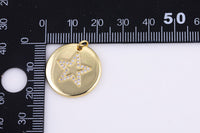 2 pcs 14k gold  Crescent Coin Star Pendant, Celestial Jewelry Cubic zirconia Star Medallion - 22mm